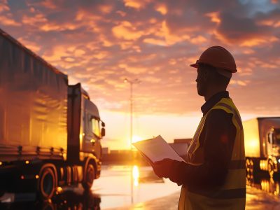 Man ticking of consignment on how to pack a shipping container